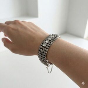 Vintage Weiss 1950s Wide Emerald Cut Crystal Rhinestone Bracelet